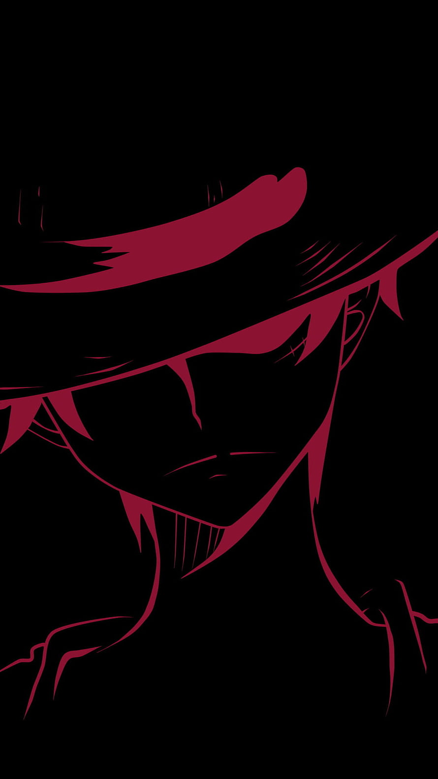 Dark Red Silhouette of Anime Character with Fedora Hat and Spiky Hair HD phone wallpaper
