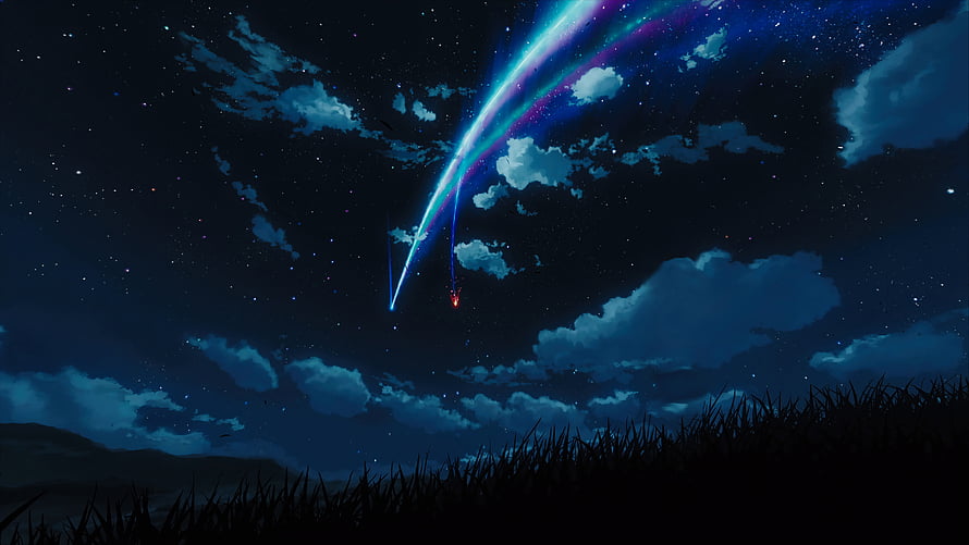 Anime Style Night Sky With Shooting Star And Clouds HD wallpaper