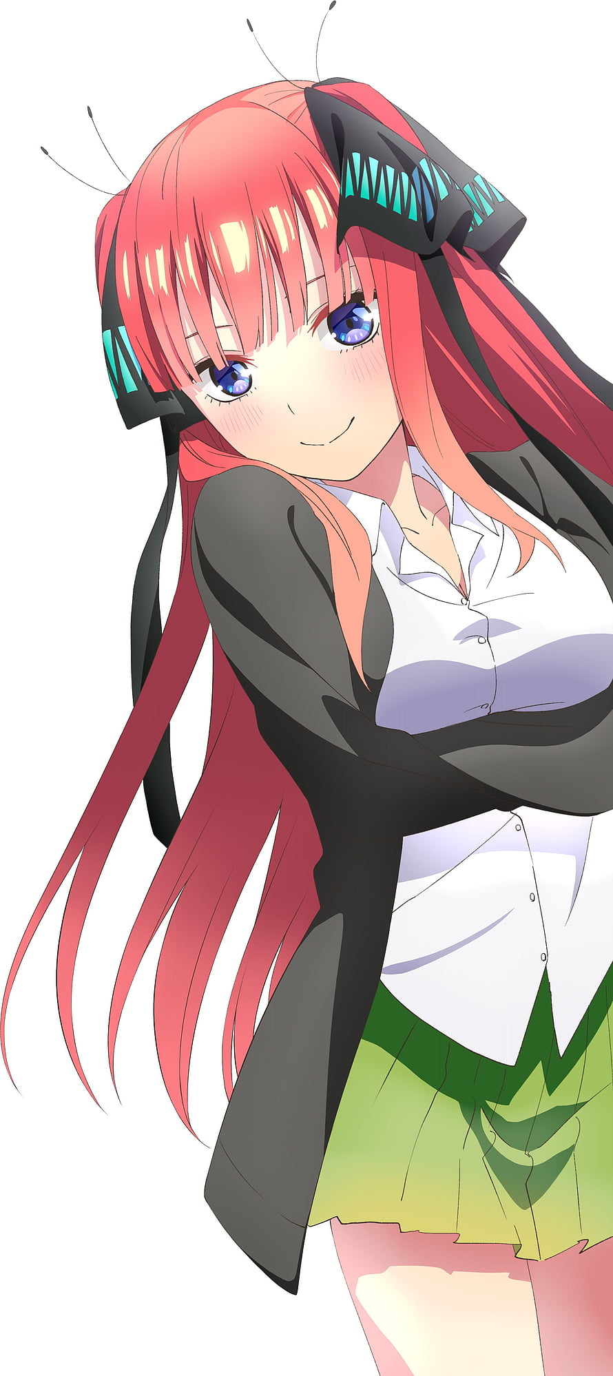 Nakano Nino Anime Character Portrait in School Uniform with Red Hair and Blue Eyes HD phone wallpaper
