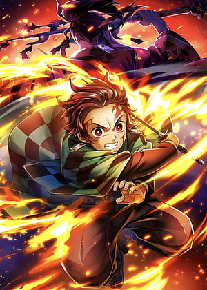 Tanjiro Kamado Using Hinokami Kagura Flame Breathing Technique Anime Wallpaper HD phone wallpaper