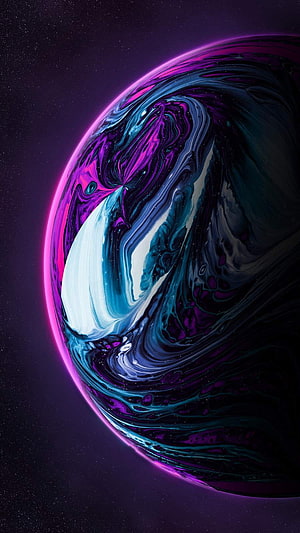Abstract Fluid Art Planet with Swirling Purple and Blue Nebula Patterns in Deep Space HD phone wallpaper