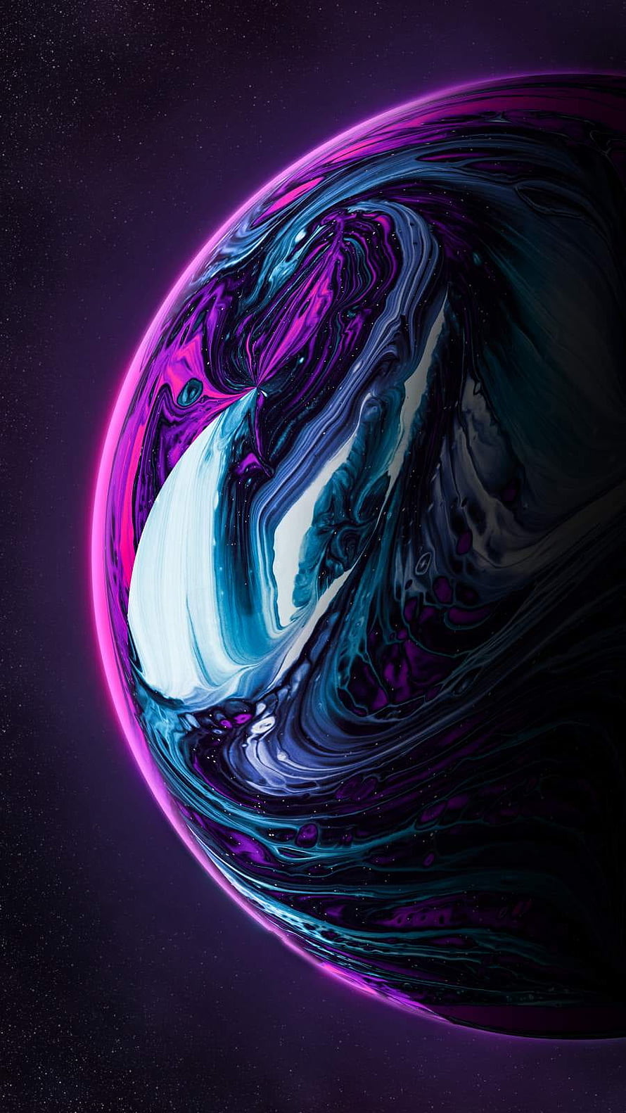 Abstract Fluid Art Planet with Swirling Purple and Blue Nebula Patterns in Deep Space HD phone wallpaper
