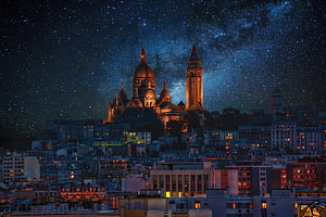Sacré-Cœur Basilica in Montmartre Paris Under a Starry Night Sky HD wallpaper
