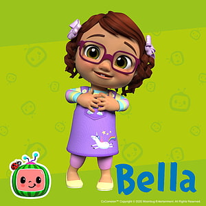 Bella from CoComelon 3D Animated Character in Purple Dress with Glasses HD phone wallpaper