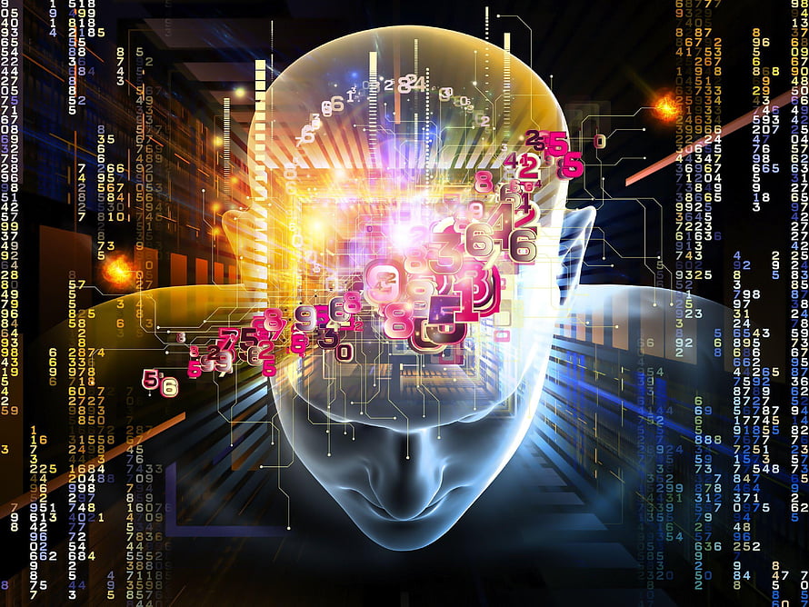 Glowing Digital Human Head with Circuitry and Floating Numbers Representing Artificial Intelligence, Full Artificial Intelligence 398.56 KB, #artificial intelligence HD wallpaper
