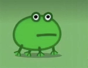 Cute Green Cartoon Frog with Neutral Expression on Soft Background HD wallpaper