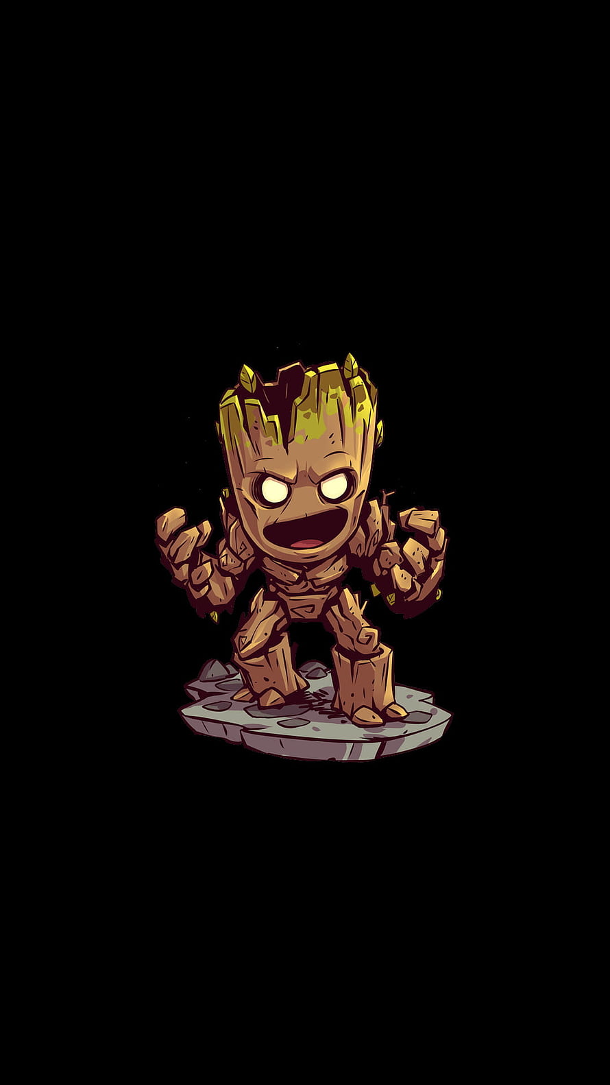 Chibi Baby Groot Character Illustration on Black Background HD phone wallpaper