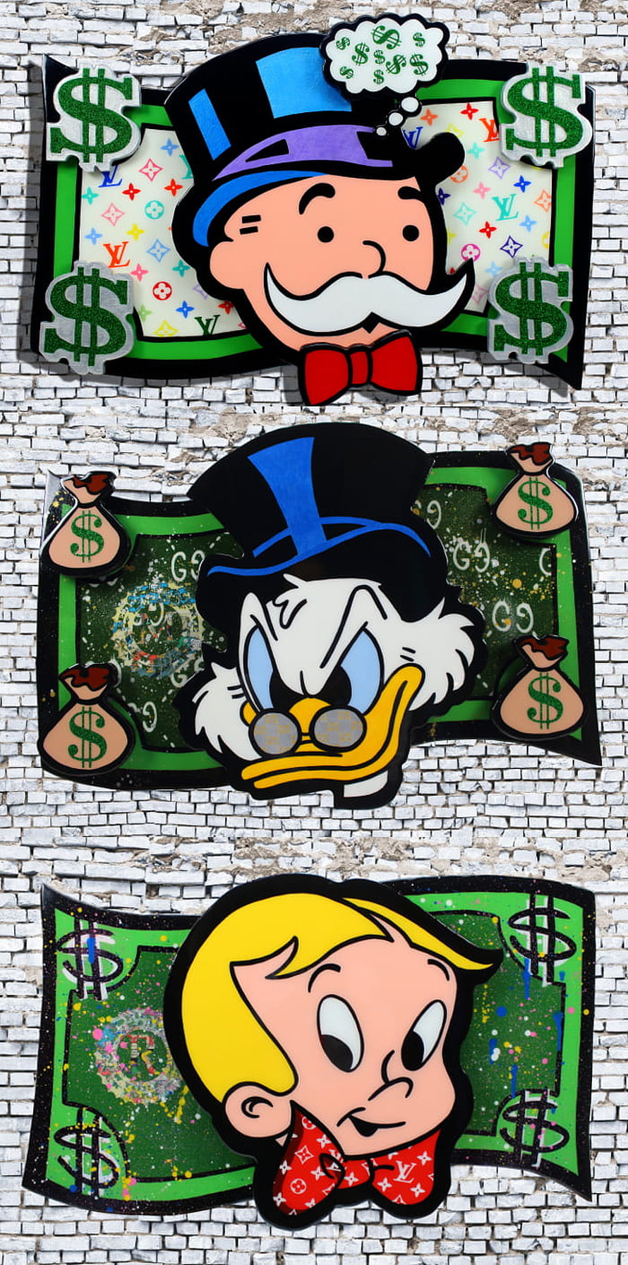 Monopoly Man, Scrooge McDuck, and Rich Uncle Pennybags Street Art on Brick Wall HD phone wallpaper