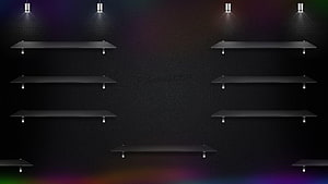 Modern Empty Display Shelves With Spotlights On Dark Wall Background HD wallpaper