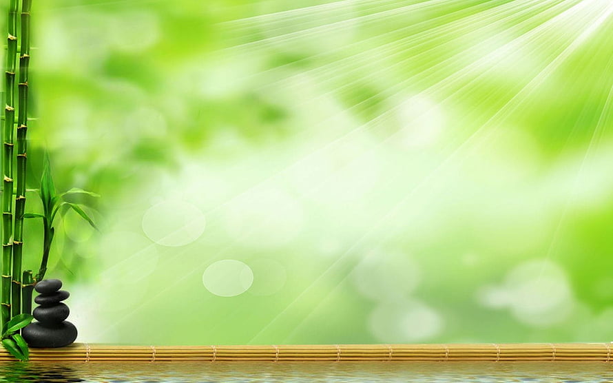 Zen Garden Bamboo Stalks And Balanced Stones With Sunlight Rays HD wallpaper