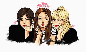 Cute Digital Illustration of Three Best Friends Girls with Hearts HD wallpaper