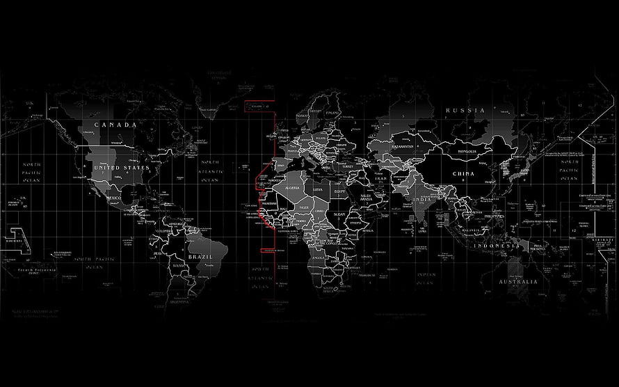 Dark World Map With Red Route Line Across Atlantic Ocean HD wallpaper