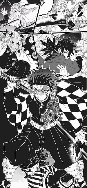 Demon Slayer Tanjiro Kamado Black and White Manga Artwork, Eaero, demon slayer manga panels HD phone wallpaper