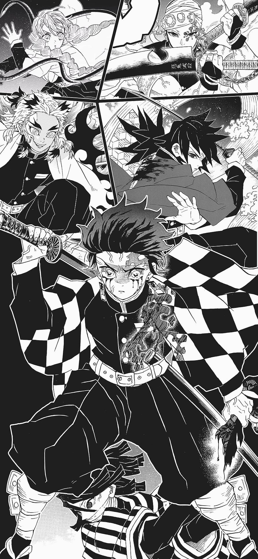 Demon Slayer Tanjiro Kamado Black and White Manga Artwork, Eaero, demon slayer manga panels HD phone wallpaper