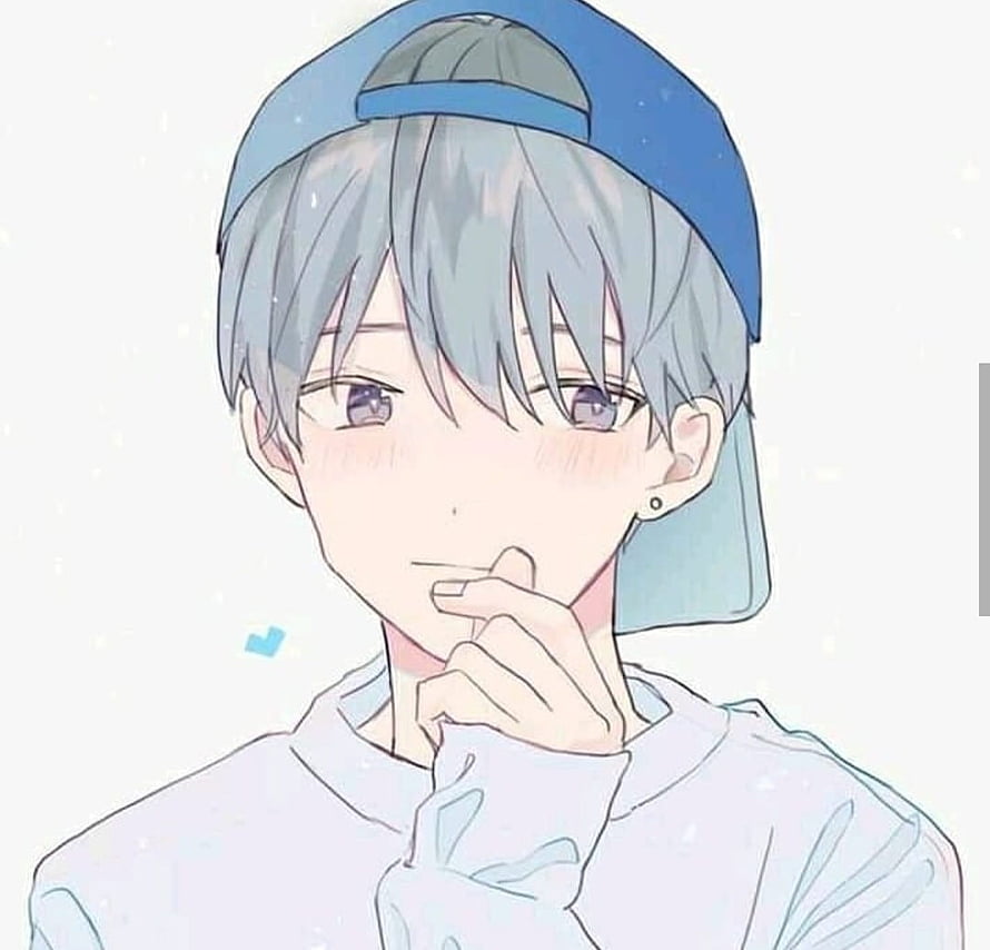 Cute Anime Boy With Blue Hair And Cap In White Hoodie HD wallpaper