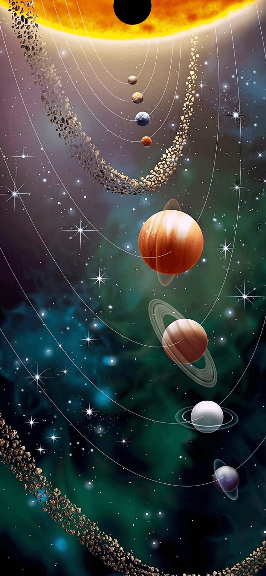 Solar System Planets and Asteroid Belt Illustration HD phone wallpaper