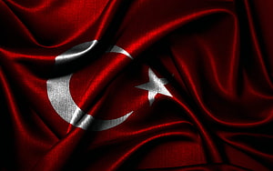 Turkish National Flag Draped in Rich Red Silk with White Crescent and Star HD wallpaper