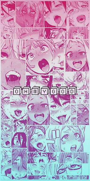 Ahegao Aesthetic Anime Face Collage with Pixel Text Overlay HD phone wallpaper