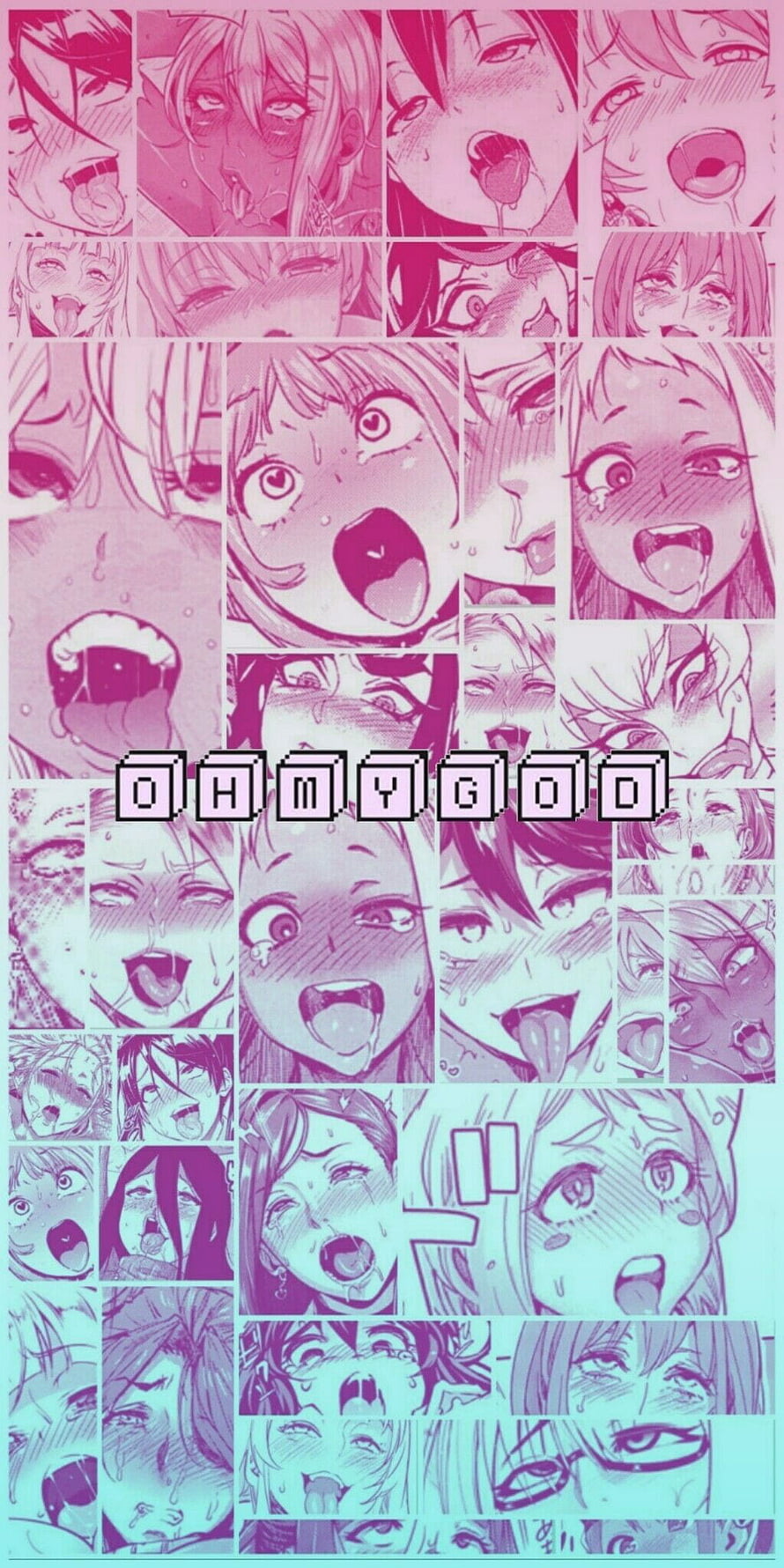 Ahegao Aesthetic Anime Face Collage with Pixel Text Overlay HD phone wallpaper