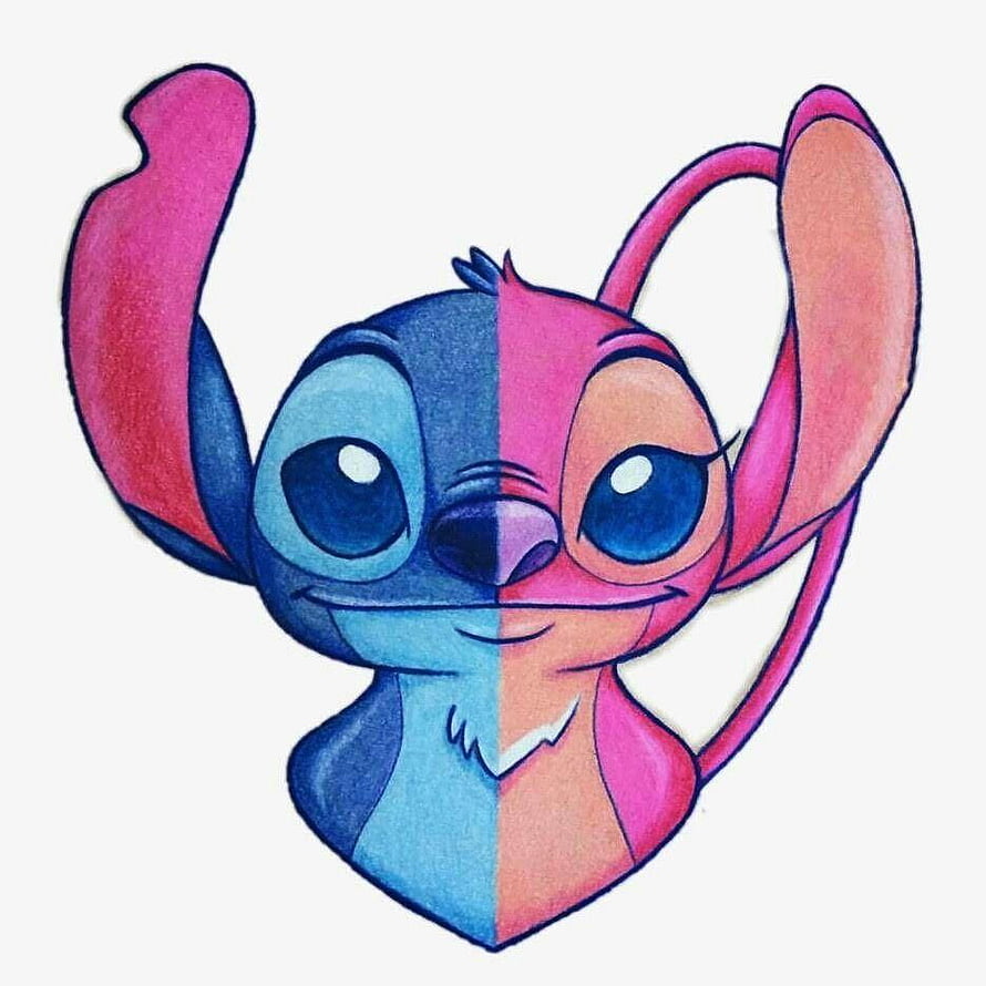 Stitch and Angel Split Face Disney Character Illustration HD phone wallpaper