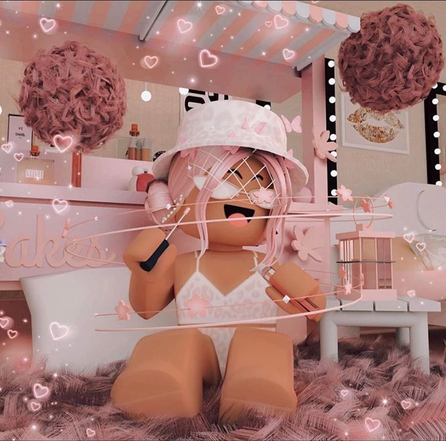 Cute Pink Roblox Girl With Hat And Makeup In Aesthetic Room HD wallpaper
