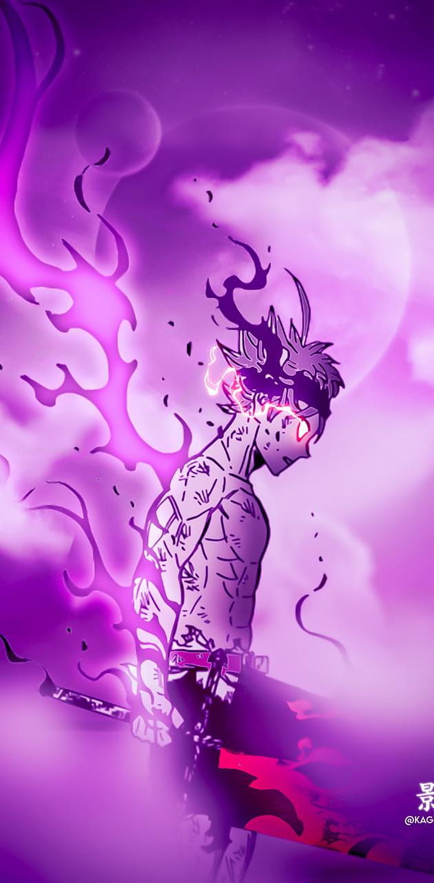 Asta from Black Clover with glowing purple aura and dark energy effects HD phone wallpaper