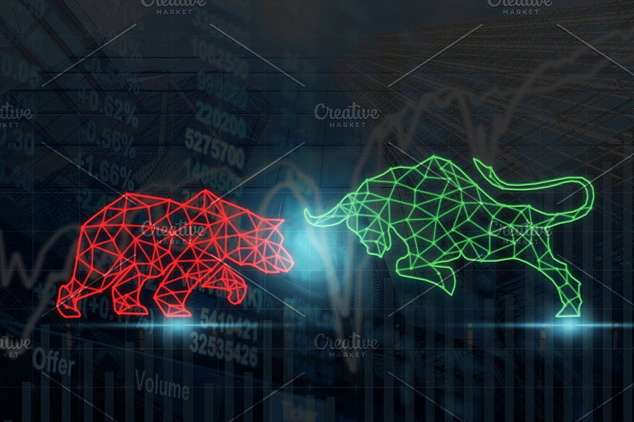 Polygonal Bull and Bear Wireframe Illustration for Stock Market Trading Concepts HD wallpaper