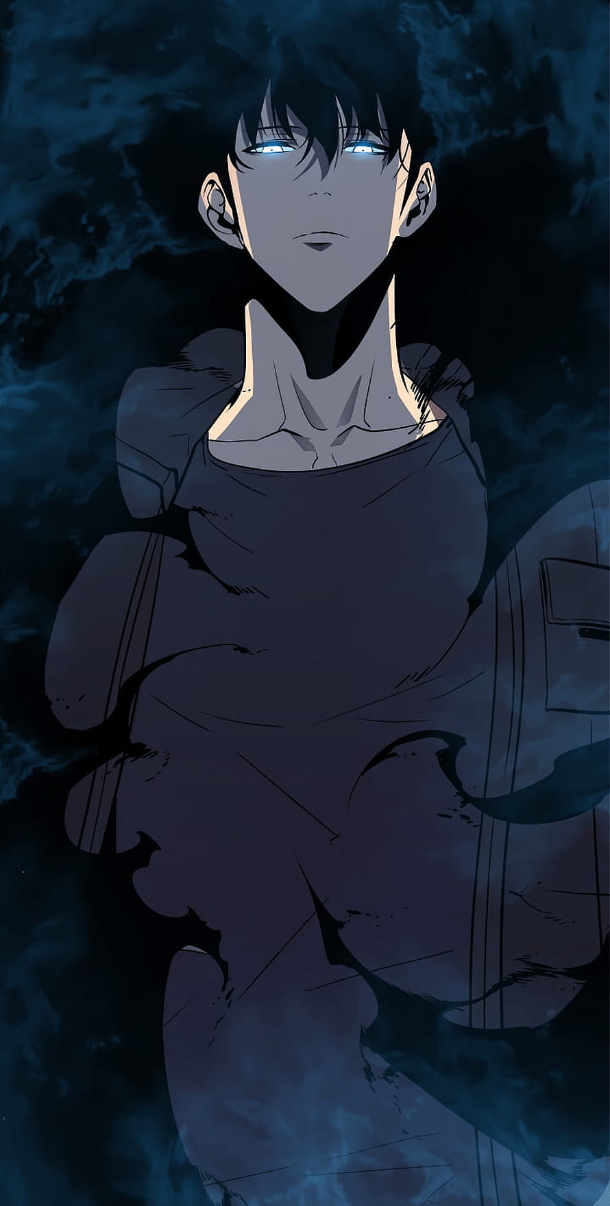 Anime Male Character With Glowing Blue Eyes And Dark Aura HD phone wallpaper