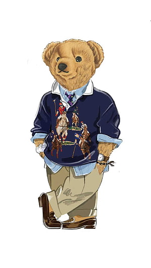 Ralph Lauren Polo Bear Illustration Wearing Navy Sweater and Khaki Pants HD phone wallpaper