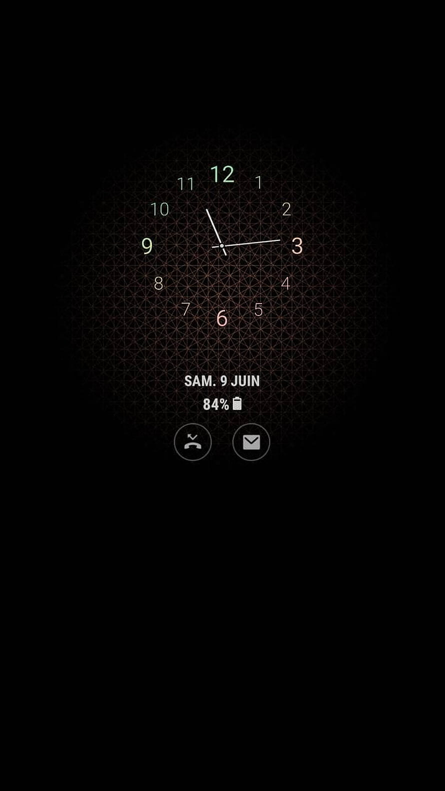 Minimalist Always On Display Clock with Geometric Pattern on Black Background HD phone wallpaper