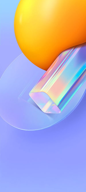 Abstract 3D Render With Iridescent Prism And Yellow Sphere On Blue Gradient Background HD phone wallpaper