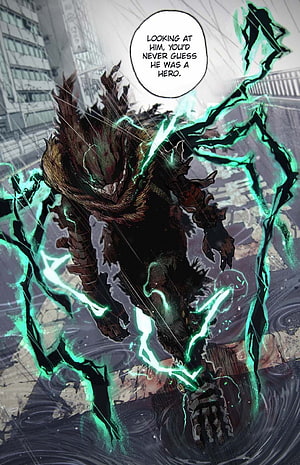 Monster with Green Lightning in Urban Ruins HD phone wallpaper