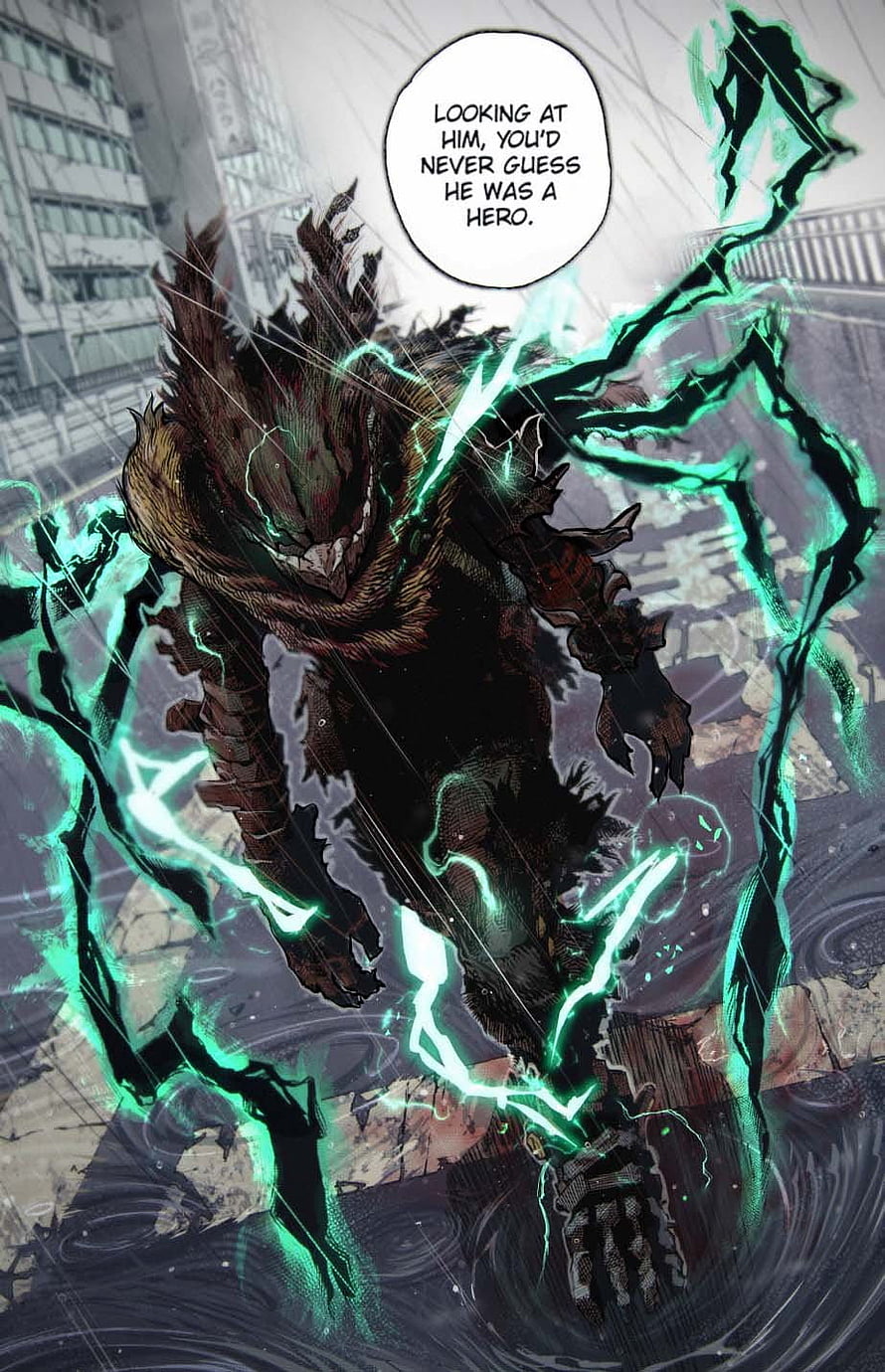 Monster with Green Lightning in Urban Ruins HD phone wallpaper