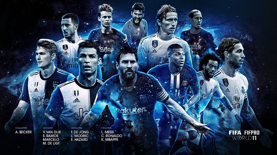 FIFA FIFPro World 11 Best XI Soccer Team Poster Featuring Messi Ronaldo HD wallpaper