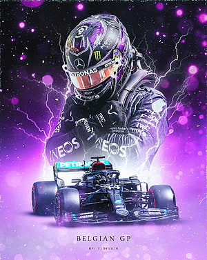 Lewis Hamilton Mercedes F1 Belgian GP Victory Poster with Purple Lightning HD phone wallpaper