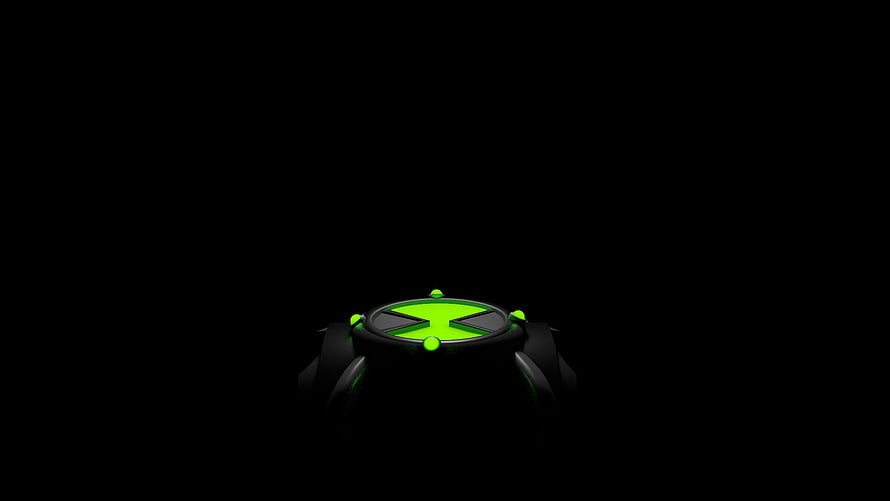 Glowing Green Omnitrix Device on Black Background HD wallpaper