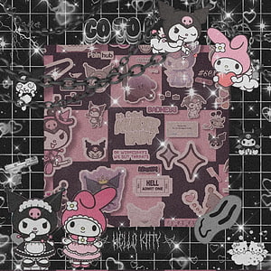 Sanriocore Aesthetic Collage Featuring Kuromi and My Melody with Dark Gothic Elements HD phone wallpaper