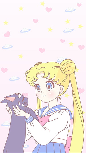 Sailor Moon and Luna in a Soft Pastel Kawaii Anime Illustration HD phone wallpaper