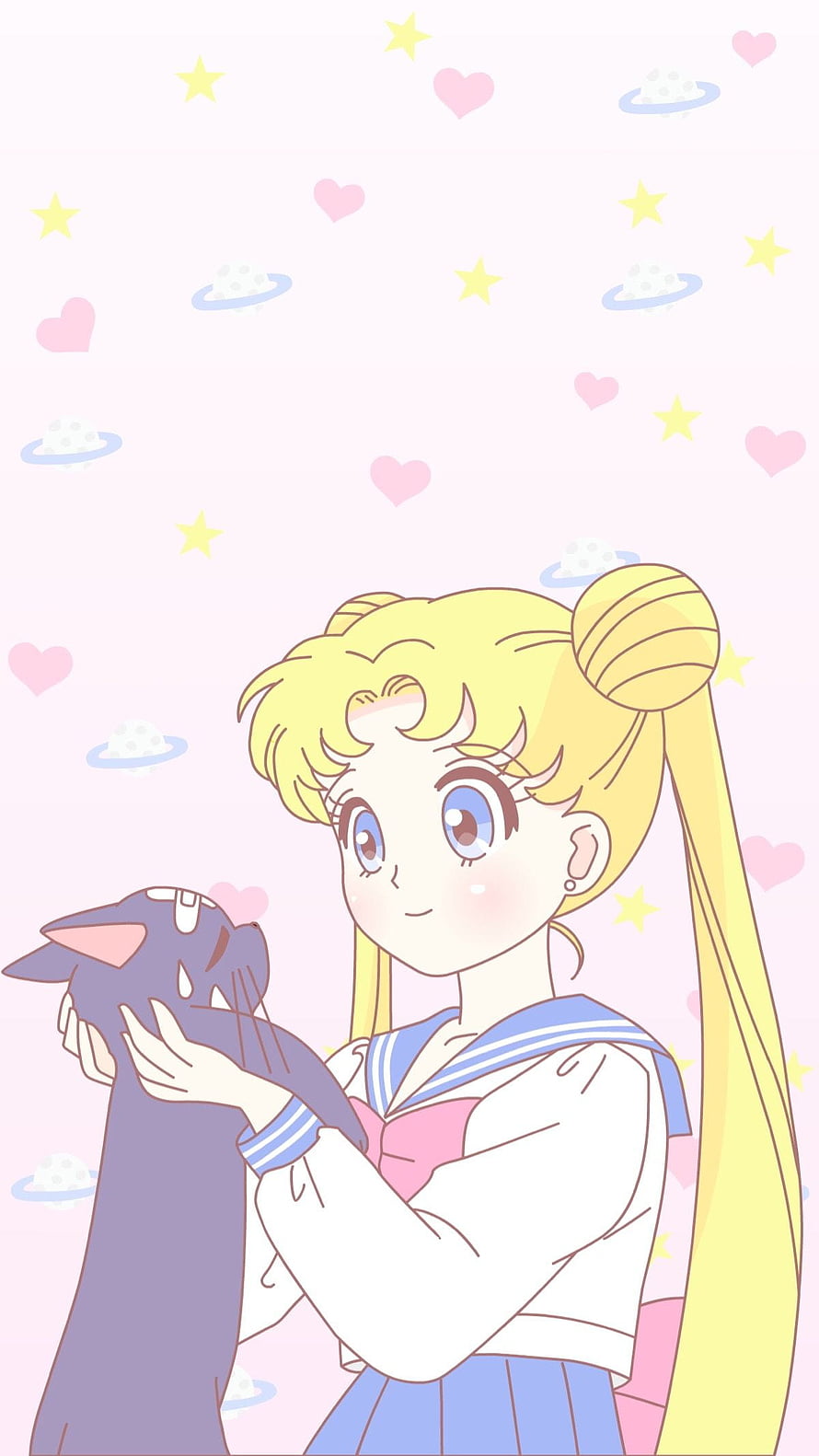 Sailor Moon and Luna in a Soft Pastel Kawaii Anime Illustration HD phone wallpaper