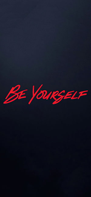 Be Yourself Red Cursive Text on Dark Navy Background Minimalist Quote Wallpaper HD phone wallpaper