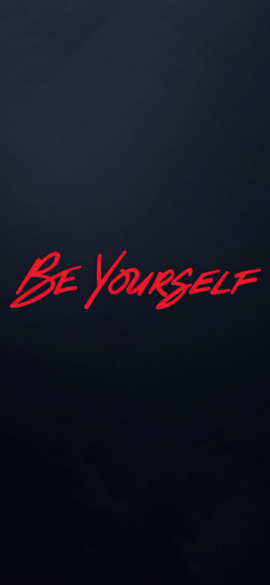 Be Yourself Red Cursive Text on Dark Navy Background Minimalist Quote Wallpaper HD phone wallpaper
