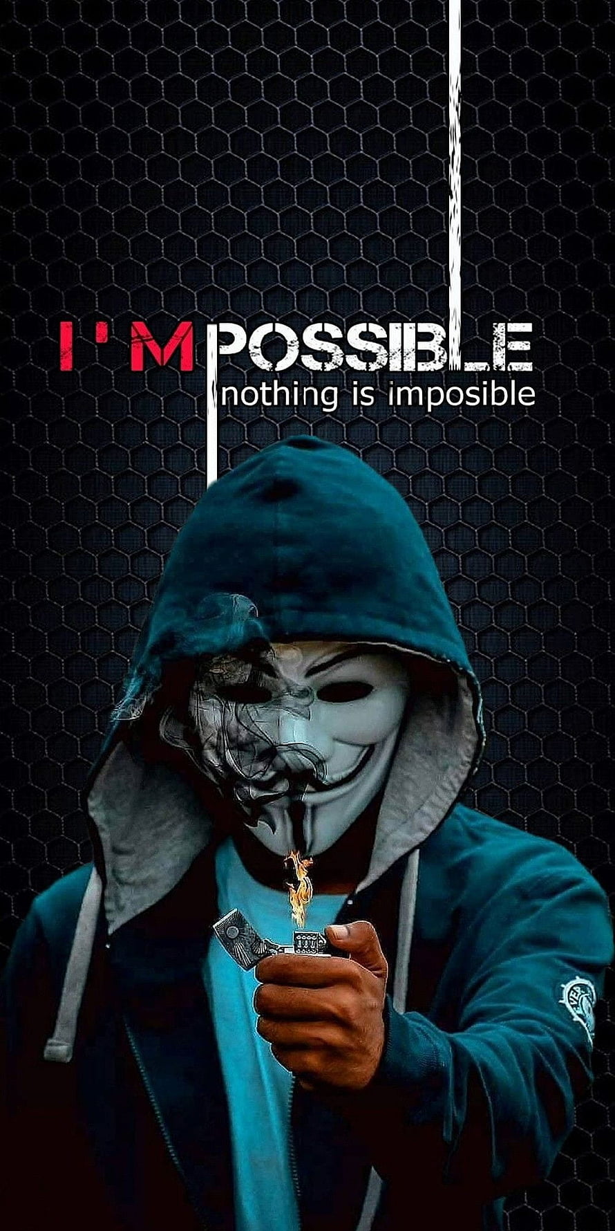 Guy Fawkes Mask Hooded Figure Lighting Match Against Dark Hexagonal Background HD phone wallpaper