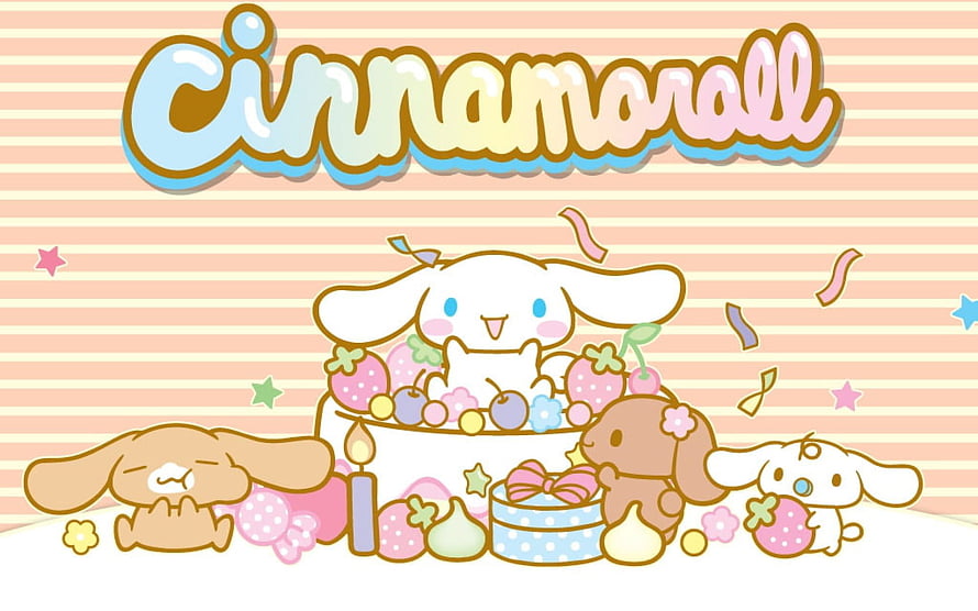 Cinnamoroll and Friends Celebrating with a Strawberry Cake and Pastries HD wallpaper