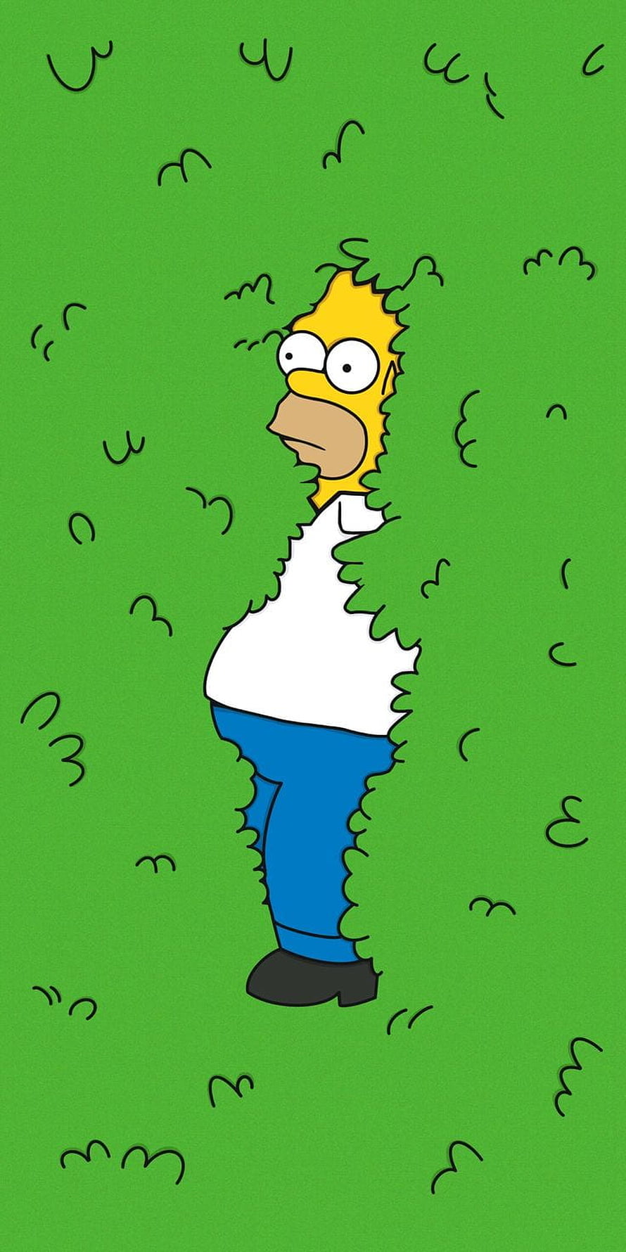 Homer Simpson Peeking Out From Green Bushes Cartoon Illustration HD phone wallpaper