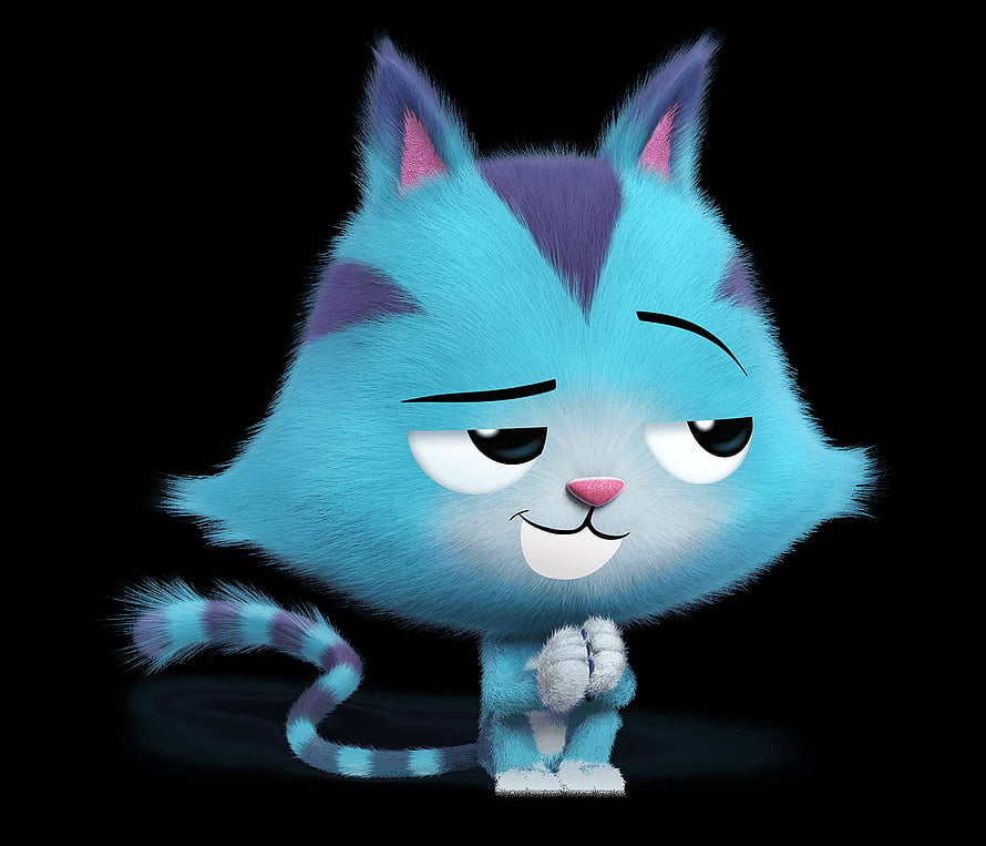 Cute Blue Kitten Character from Gabby's Dollhouse with Purple Stripes and Playful Expression HD wallpaper