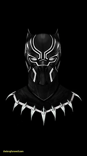 Black Panther Minimalist Mask and Claw Necklace Digital Art on Black Background HD phone wallpaper