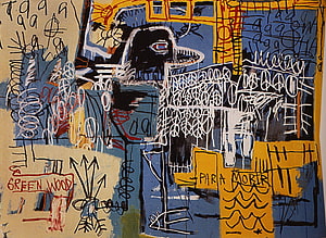 Jean Michel Basquiat Abstract Expressionist Painting With Graffiti Text And Bold Color Blocks HD wallpaper