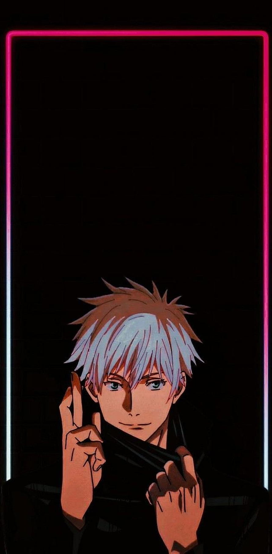 Gojo Satoru Anime Character Portrait with Neon Pink Border and Dark Background HD phone wallpaper