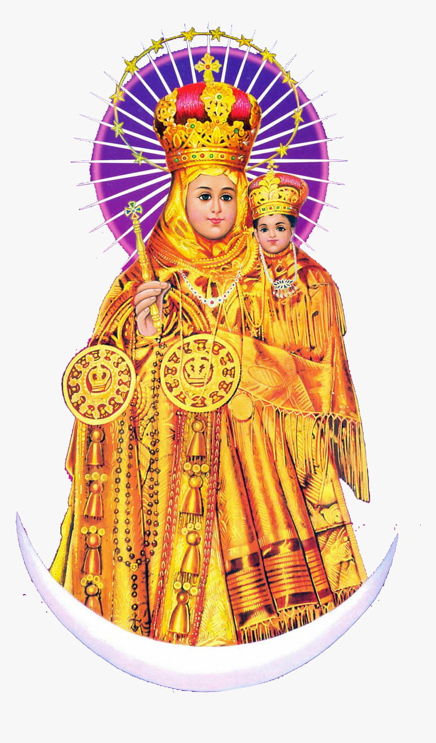 Our Lady of Fatima Religious Icon with Child Jesus on Crescent Moon HD phone wallpaper
