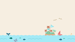 Animal Crossing New Horizons Island Scene with Bear Characters and Sailboat HD wallpaper